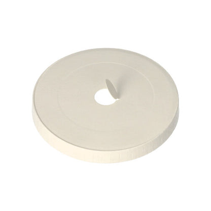 A round, white PAPSTAR GmbH lid for drinking cups (Ø 9 cm, cardboard/foil, 50 pieces) with a small hole in the middle and a partially peeled end visible on top.
