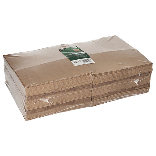 A stack of PAPSTAR 250 block bottom bags made of brown kraft paper from PAPSTAR GmbH, securely in clear plastic packaging with a green-white label on top.
