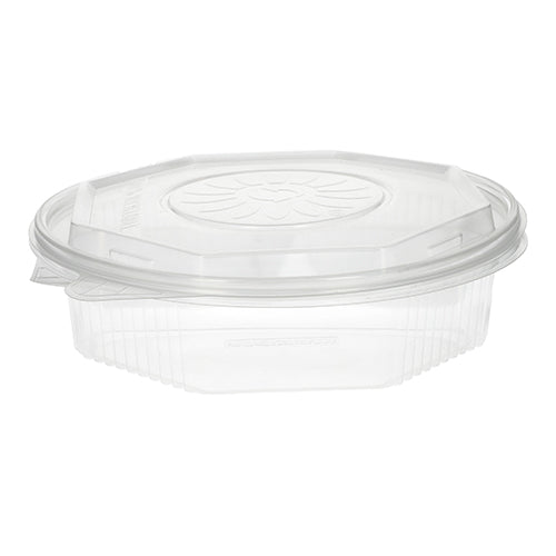 The Starpak 25 menu boxes are transparent, 8-sided take-away containers made of polypropylene with a hinged lid measuring 5.9 x 21.5 x 21.5 cm – ideal for food storage and depicted empty against a white background.