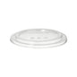 A PAPSTAR 50 lid for salad bowls, round clear 2 cm height PLA of PAPSTAR GmbH is depicted lying flat on a white background. This compostable, eco-friendly lid fits disposable cups or containers.