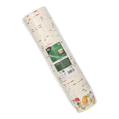 The sealed package PAPSTAR 50 ice cream cups, round cardboard by PAPSTAR GmbH with fruit and vegetable motifs is ideal for serving ice cream. The green product label is clearly visible on the packaging.