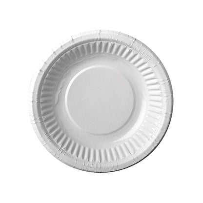 A round, white PAPSTAR bowl (19 cm Ø, 3 cm high) by PAPSTAR GmbH, depicted from above on a white background - ideal for parties or picnics. The package contains 12 eco-friendly bowls in shrink wrap.