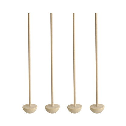 Four PAPSTAR cocktail muddlers made of light wood, each 17 cm long and with a round base, stand upright next to each other against a white background. This is the "pure" model from PAPSTAR GmbH.
