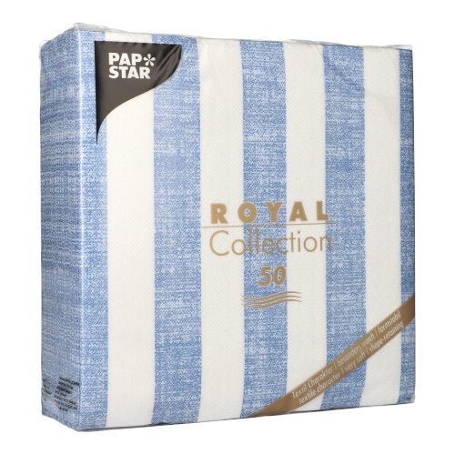 A 50-pack PAPSTAR "ROYAL Collection" blue 1/4-fold paper napkins (40 x 40 cm) from PAPSTAR GmbH in a stylish design.