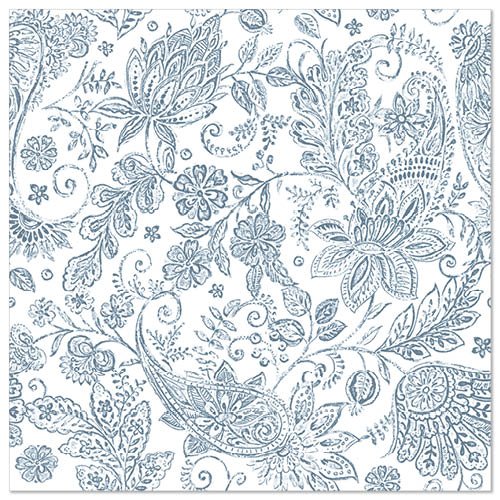 White square background with a dense, delicate blue floral paisley pattern - ideal for PAPSTAR 50 napkins "ROYAL Collection" 1/4 fold 40 x 40 cm blue from PAPSTAR GmbH.