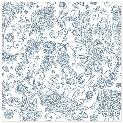 White square background with a dense, delicate blue floral paisley pattern - ideal for PAPSTAR 50 napkins "ROYAL Collection" 1/4 fold 40 x 40 cm blue from PAPSTAR GmbH.