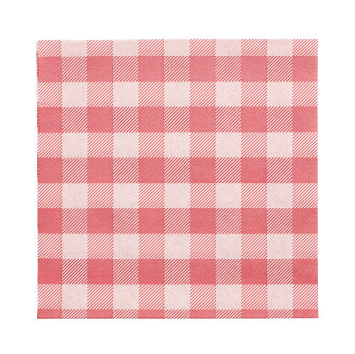 A PAPSTAR 100 napkins, 1-ply, 1/4-fold (33 x 33 cm) from PAPSTAR GmbH with red and white gingham pattern, FSC-certified and environmentally friendly, laid flat on a white background.