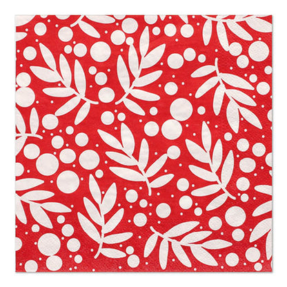 PAPSTAR 30 napkins, 3-ply, 1/4-fold, 33 x 33 cm from PAPSTAR GmbH: Red square napkins with white leaf pattern and dots. Three-ply for extra stability and stylish table decoration.