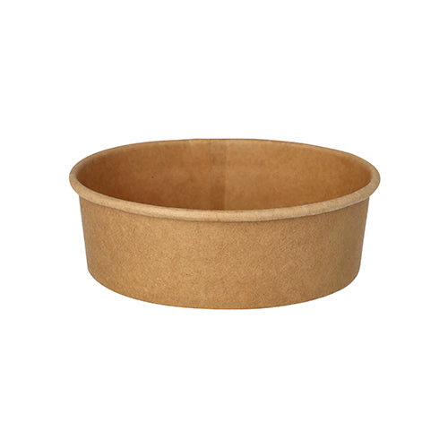 The Starpak 50 salad bowls, round brown cardboard bowls with PE coating from Starpak – glossy and without print – offer environmentally friendly packaging for modern dishes.
