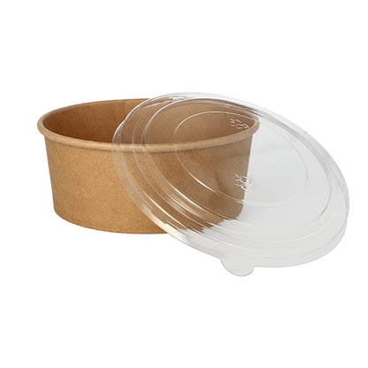 The Starpak 50 salad bowls made of brown cardboard with PE coating and a transparent lid are ideal as eco-friendly packaging or practical salad bowls.