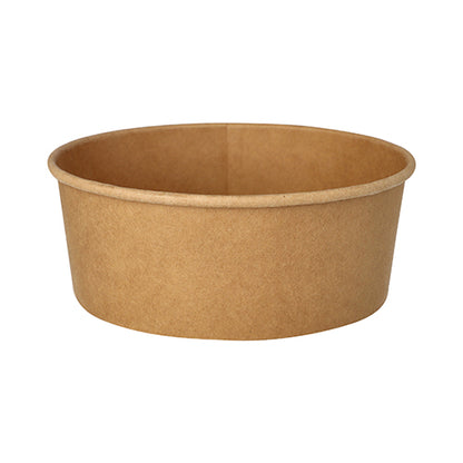 The image shows a round, brown Starpak 50 salad bowl made of cardboard with PE coating with smooth sides against a white background.