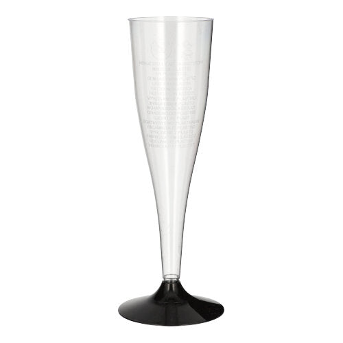 The Starpak 20 stem glasses for white wine, made of crystal-clear polystyrene, impress with their elegant design featuring a tall bowl and black base - perfect for stylish celebrations.
