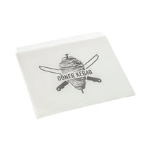 Die PAPSTAR Döner-Kebab-Tüten 16x16 cm (weiß, Schrumpffolie, 1000 Stück) der PAPSTAR GmbH verfügen über einen Dönerspieß mit gekreuzten Messern und "DÖNER KEBAB" - die ideale Verpackungslösung für Imbisse.