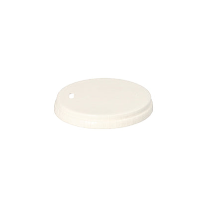 A round, white PAPSTAR GmbH lid for paper drinking cups (Ø 8 cm), with a slightly raised edge and rectangular opening, 50 pieces, depicted on a white background.