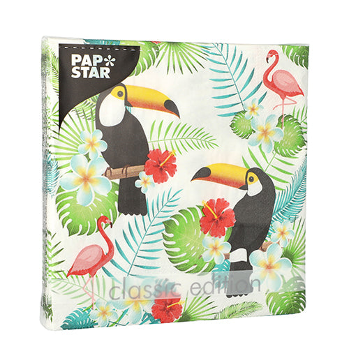 PAPSTAR GmbH 20 napkins, 33x33 cm, 3-ply, 1/4-fold Design Set 1 - ideal for stylish table decoration with a vibrant tropical motif.