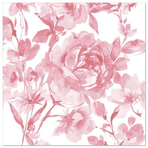 The 20 napkins "ROYAL Collection" (1/4-fold, 40 x 40 cm) of PAPSTAR GmbH offer a high-quality tissue with their dense, pink watercolor rose and leaf pattern on white - ideal for the elegantly set table.
