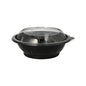 The Starpak 25 salad bowl set includes black 600 ml food containers made of PET (Ø 16.6 cm, height 5.9 cm) with clear domed 'Snap It' lids made of R-PET, depicted on a white background (25 pieces per pack).