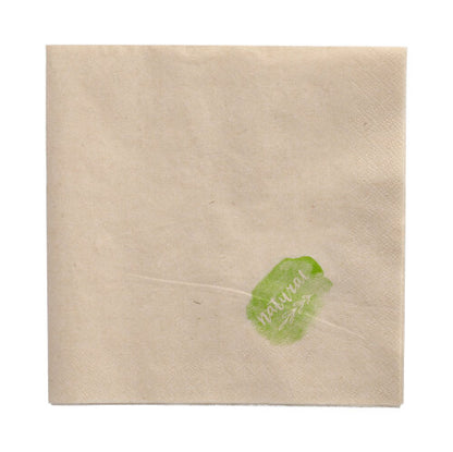 The PAPSTAR 250 napkins, 2-ply 33 x 33 cm 1/8-fold from PAPSTAR GmbH are simple, light brown napkins with green logo and 'Nature' in white at the corner – ideal for a stylishly set table.