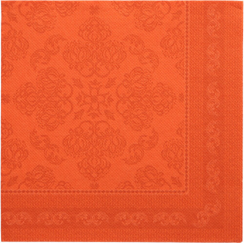 The PAPSTAR 50 napkins "ROYAL Collection" 1/4-fold, 40 x 40 cm in nectarine, with embossed floral pattern and decorative border - ideal for adding elegance to your set table.