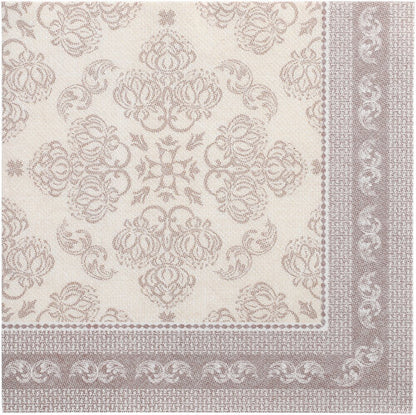 The 50-piece set PAPSTAR "ROYAL Collection" napkins (mocca, 40 x 40 cm, 1/4-fold) from PAPSTAR GmbH features a subtle floral and swirl pattern in light brown tones with a decorative border on two edges.