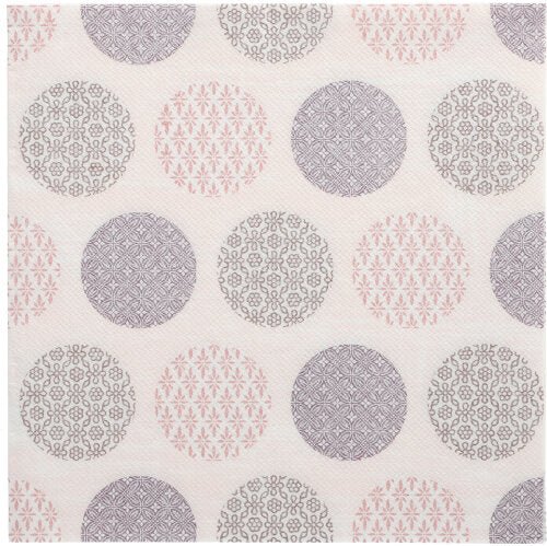 Beautify your table with the 50 "ROYAL Collection" napkins 1/4-fold 40 x 40 cm pink by PAPSTAR GmbH with geometric circles in pink and gray on a white grid background - stylish napkins for any occasion.