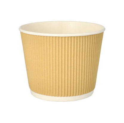 A PAPSTAR round soup cup (13.5 cm) Ripple Wall, brown/white, 998 ml, from PAPSTAR GmbH is depicted on a white background. Sold in packs of 25 pieces.
