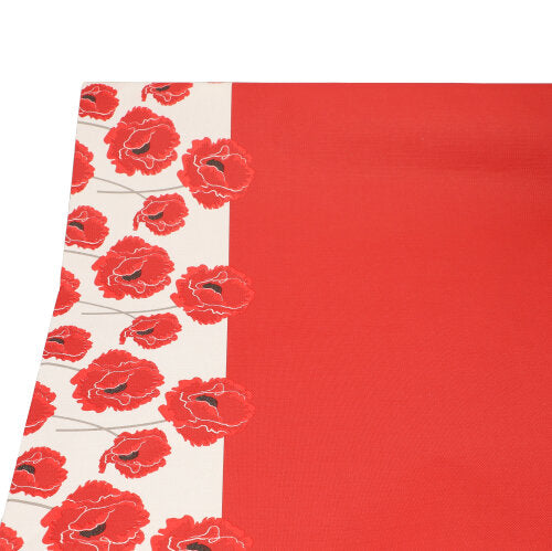The PAPSTAR paper tablecloth (3 m x 1.2 m) from PAPSTAR GmbH impresses in red with a white border and red poppies – ideal as a disposable tablecloth for special occasions.