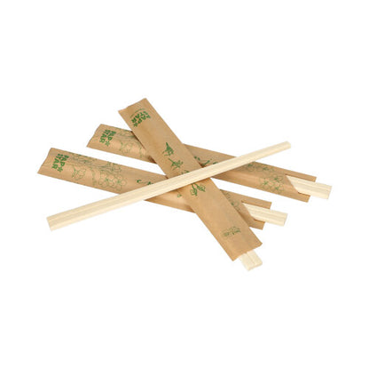 Four pairs of PAPSTAR chopsticks wood "pure" (21 cm), by PAPSTAR GmbH: two pairs individually wrapped in foil, and two pairs crossed on a white background.