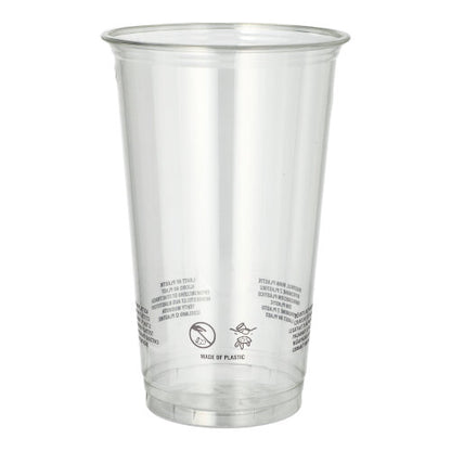 The Starpak 50 R-PET clear drinking cup from Starpak is a clear, conical cup with printed text near the bottom, ideal for environmentally friendly serving of drinks and depicted on a white background.