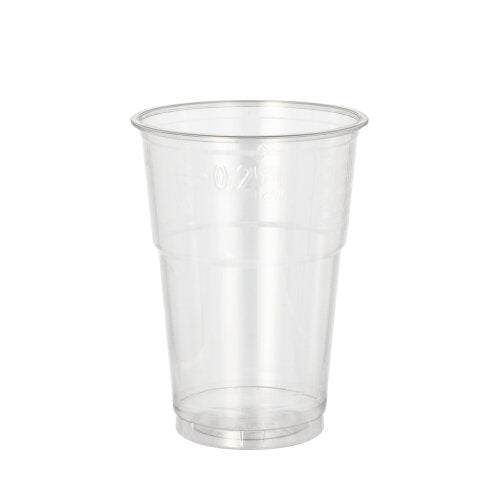The Starpak 50 R-PET clear drinking cup, an eco-friendly clear cup from Starpak with a slightly conical shape, is depicted against a plain white background.