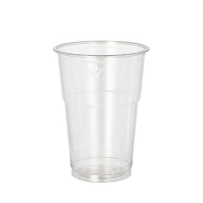 The Starpak 50 R-PET clear drinking cup, an eco-friendly clear cup from Starpak with a slightly conical shape, is depicted against a plain white background.