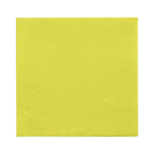 On a white background is a PAPSTAR 150 napkins "DAILY Collection" 1/4 fold (32 cm x 32 cm) from PAPSTAR GmbH. The yellow paper napkin impresses with its simple, plain structure.
