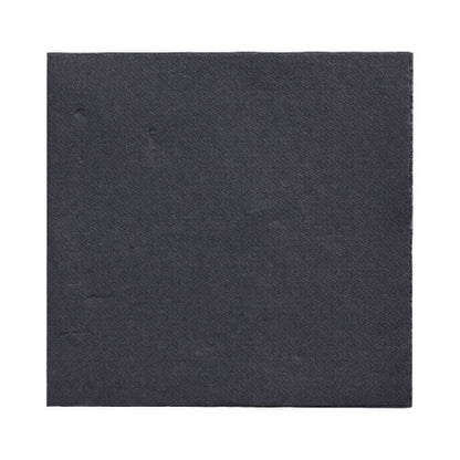 On a white background is a black 150 napkins "DAILY Collection" (1/4 fold, 32x32 cm) from PAPSTAR GmbH, showing its smooth, subtly textured surface with small irregularities.