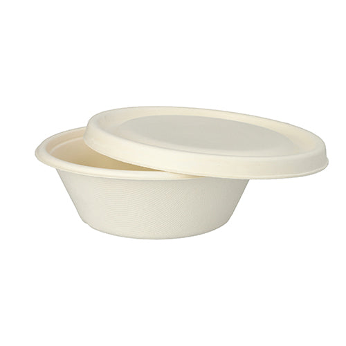 The PAPSTAR 25 sugarcane bowls "pure" (Ø 17 cm) from PAPSTAR GmbH are round, biodegradable disposable bowls with matching lid – both made from sustainable, textured material.