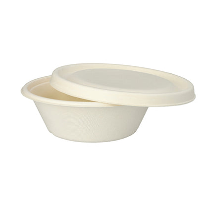The PAPSTAR 25 sugarcane bowls "pure" (Ø 17 cm) from PAPSTAR GmbH are round, biodegradable disposable bowls with matching lid – both made from sustainable, textured material.