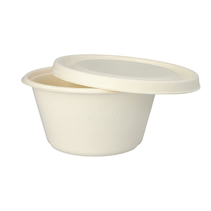 The PAPSTAR 25 bowls, sugarcane "pure" Ø 17 cm from PAPSTAR GmbH is a round, white disposable bowl with a lid, made from biodegradable sugarcane – perfect for environmentally friendly disposable needs.