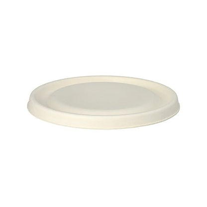 A simple, round, white disposable plate on a white background - perfect to combine with PAPSTAR lids for sugarcane bowls Ø 17 cm, white, "pure" (25 pieces) from PAPSTAR GmbH for more comfort and sustainability.