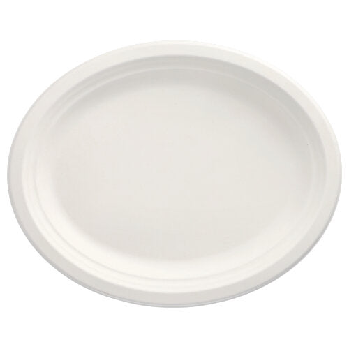 The PAPSTAR 50 plates, sugarcane "pure" of PAPSTAR GmbH is a simple, round white plate with a flat rim, made from environmentally friendly sugarcane and biodegradable for sustainable dining.