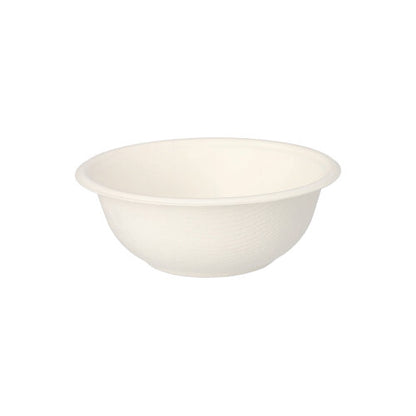 A simple white disposable bowl by PAPSTAR GmbH made from sustainable sugarcane, part of the PAPSTAR 50 bowls series "pure" white, depicted against a white background.