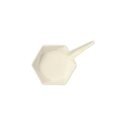 A PAPSTAR 50 Finger Food Bowl made of white sugarcane in hexagon shape of the brand PAPSTAR GmbH is centered on a simple white background.