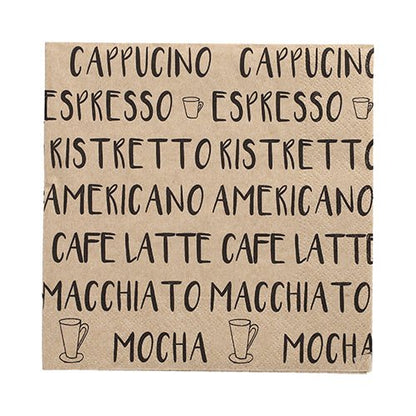 The 20 napkins of PAPSTAR GmbH (33x33 cm, 3-ply, 1/4-folded, natural) are adorned with black coffee lettering and cup motifs - stylish napkins for cafes and coffee lovers.