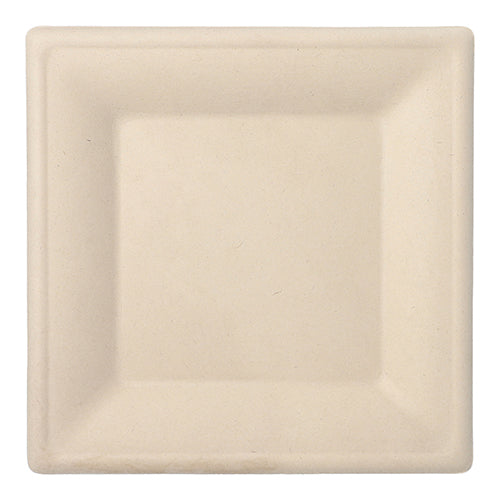 The PAPSTAR 50 plates, sugarcane "pure" from PAPSTAR GmbH is a simple square, compostable disposable plate in beige with raised edges - ideal for sustainable demands and environmentally conscious serving.