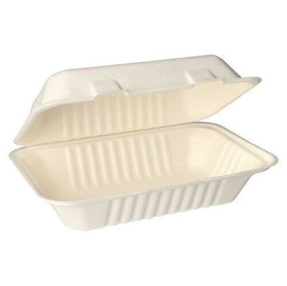 The PAPSTAR menu boxes sugarcane undivided, 7.9x15.5x23 cm in white from PAPSTAR GmbH are environmentally friendly, rectangular takeout boxes made from biodegradable fibers - the ideal sustainable packaging solution (carton of 500 pieces).