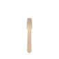 A PAPSTAR ice cream spoon wood "pure", 9.4 cm, environmentally friendly and stable ice cream stick from PAPSTAR GmbH with a wide head and round handle, depicted individually on a white background.