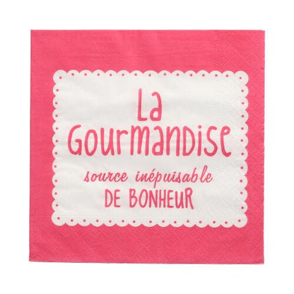 These PAPSTAR 20 napkins (33x33 cm, 3-ply, colorful) of the PAPSTAR GmbH are adorned with a pink-white wave border and the French phrase "La Gourmandise, source inépuisable de bonheur" - a lively touch for any occasion.