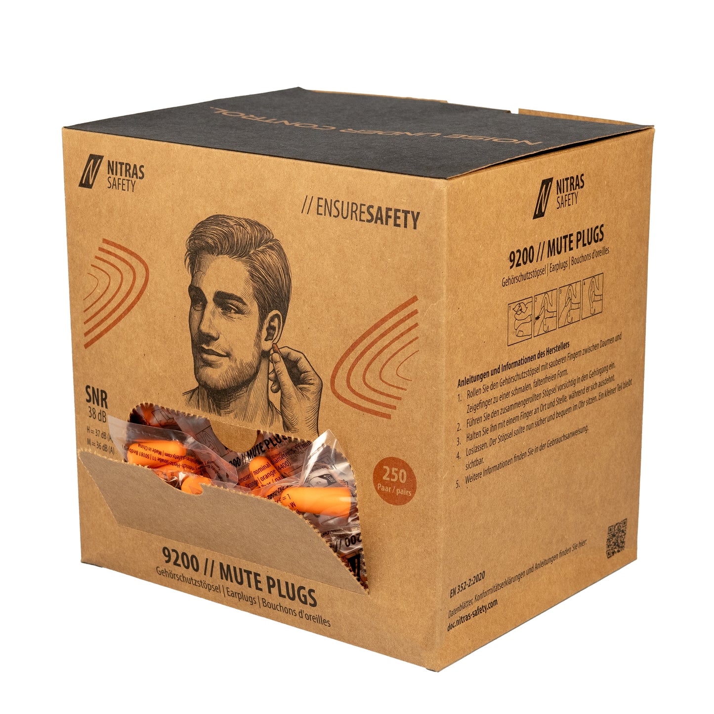 NITRAS MUTE PLUGS, ear plugs, orange, EN 352-2, 250 pairs / box PU | Pack (1 piece)