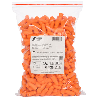 NITRAS MUTE PLUGS, ear plugs, orange, EN 352-2, 250 pairs / polybag PU | Pack (1 piece)