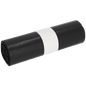 Pictured is a roll of EMIL DEISS KG (GmbH + Co.) DEISS 95005 trash bags, 200+180x540 mm Type 70 black (25 pieces), secured with a simple white paper band, on a white background.