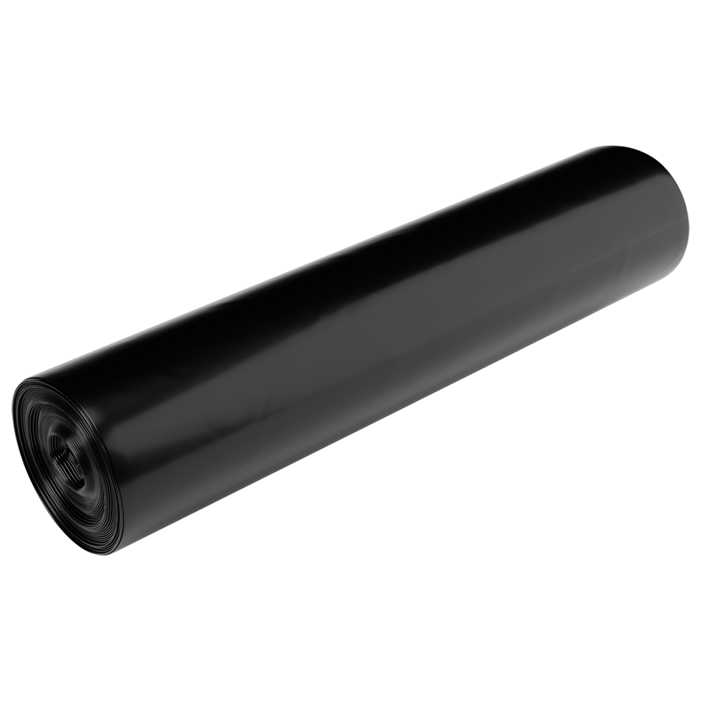 A package of EMIL DEISS KG (GmbH + Co.) DEISS 95467 trash bags Type 60 black, 600x700 mm (25 pieces), is depicted against a plain white background. The tightly wrapped trash bags have a smooth, shiny surface.