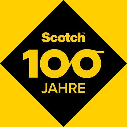 A black rhombus with "Scotch-FIX" and "100 YEARS" (the zeros form an infinity symbol) in yellow lettering on a yellow background highlights the weather-resistant Scotch-FIX™ Double-Sided Outdoor Mounting Tape 5412-1915-P from 3M Deutschland GmbH.